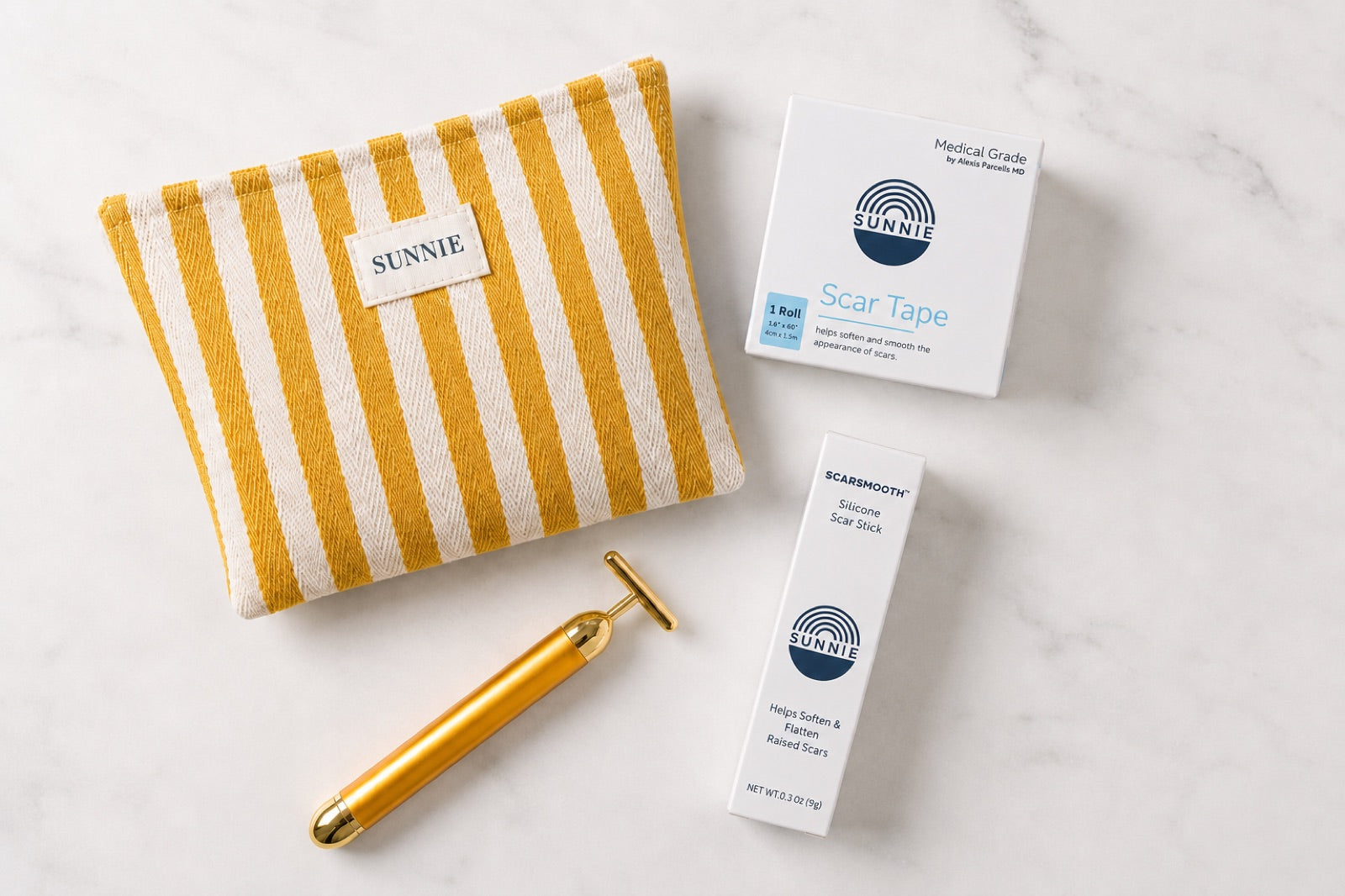 ScarSmooth System: Silicone Scar Stick, 24K Gold Vibrating Beauty Bar and Scar Tape